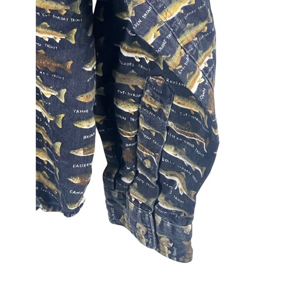 Orvis Mens Button-Up Shirt Fish Print Cotton Long Sleeve Navy Size L Vacation - Picture 3 of 10